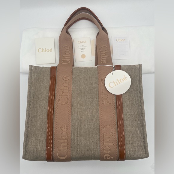 NEW! CHLOE WOODY MEDIUM CANVAS TOTE BAG NWT AUTHENTIC - Picture 3 of 14
